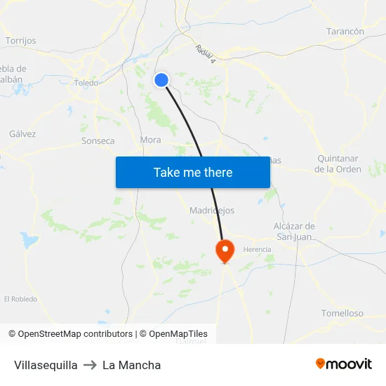 Villasequilla to La Mancha map