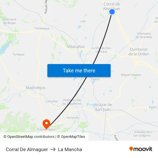 Corral De Almaguer to La Mancha map
