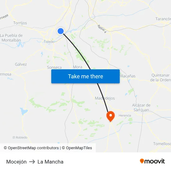 Mocejón to La Mancha map