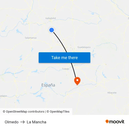 Olmedo to La Mancha map