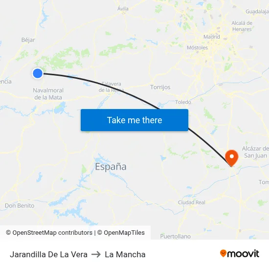 Jarandilla De La Vera to La Mancha map