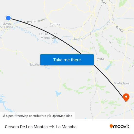 Cervera De Los Montes to La Mancha map