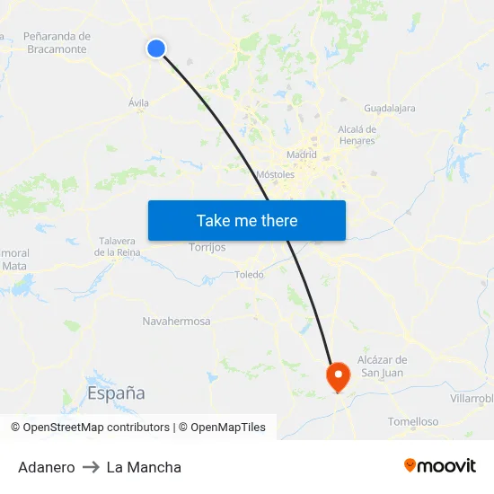 Adanero to La Mancha map