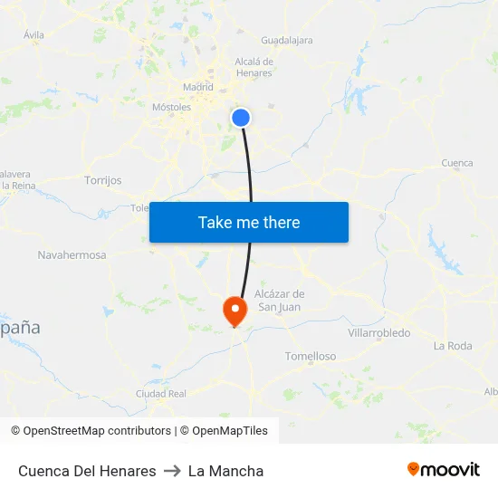 Cuenca Del Henares to La Mancha map