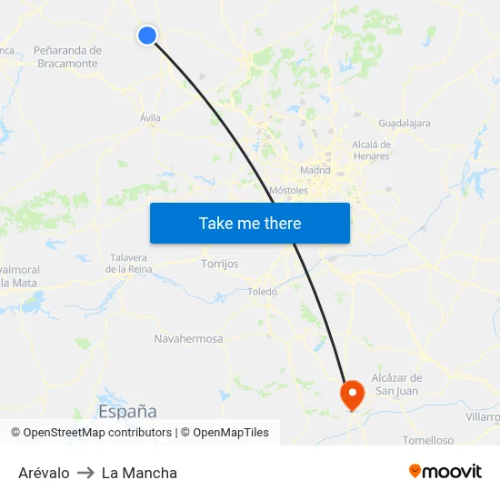Arévalo to La Mancha map