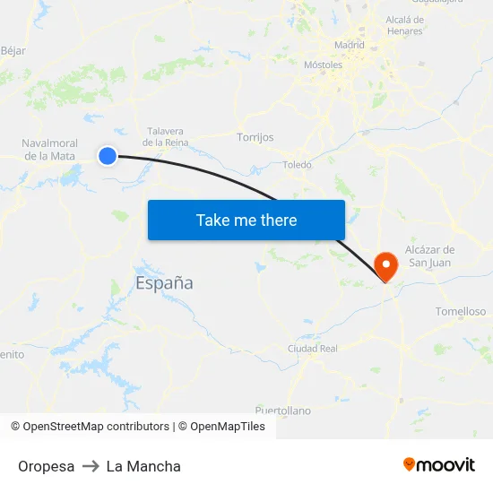 Oropesa to La Mancha map