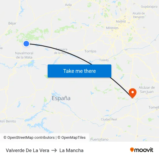 Valverde De La Vera to La Mancha map