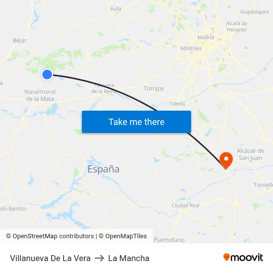 Villanueva De La Vera to La Mancha map