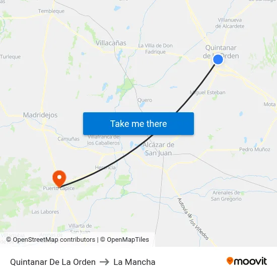 Quintanar De La Orden to La Mancha map