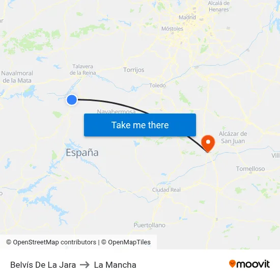Belvís De La Jara to La Mancha map