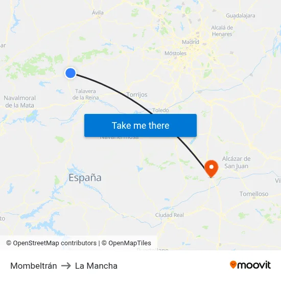 Mombeltrán to La Mancha map