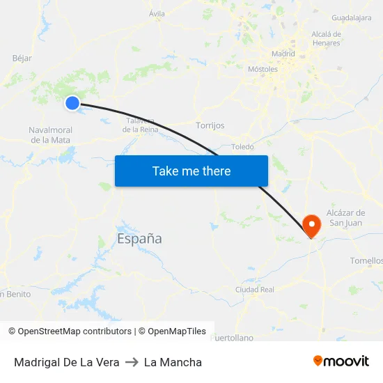 Madrigal De La Vera to La Mancha map