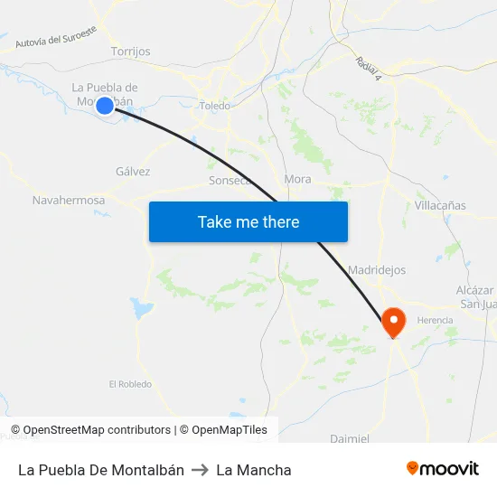 La Puebla De Montalbán to La Mancha map