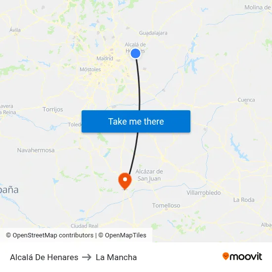 Alcalá De Henares to La Mancha map
