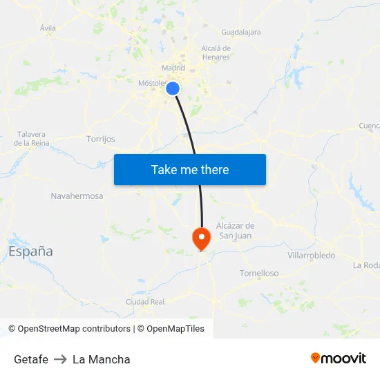 Getafe to La Mancha map