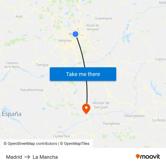 Madrid to La Mancha map