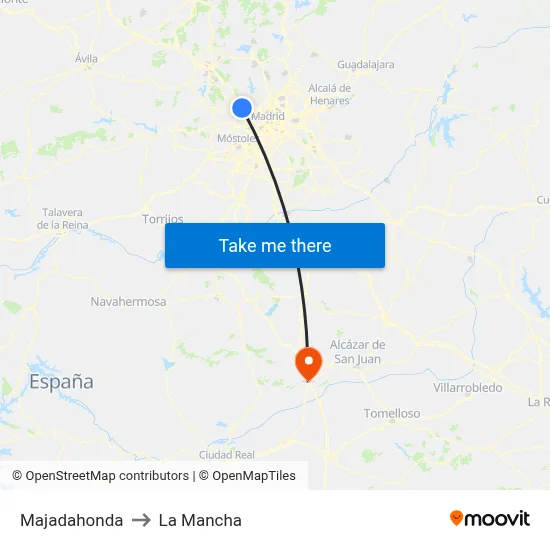 Majadahonda to La Mancha map