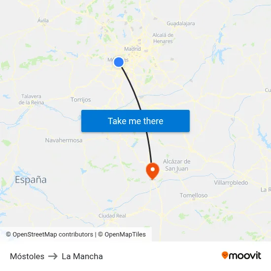 Móstoles to La Mancha map