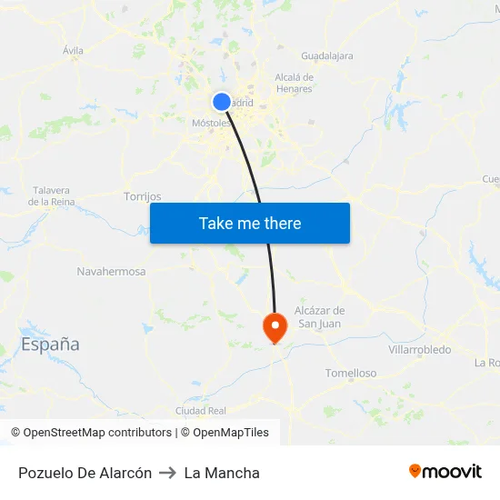 Pozuelo De Alarcón to La Mancha map