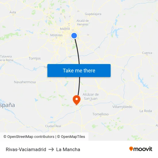 Rivas-Vaciamadrid to La Mancha map