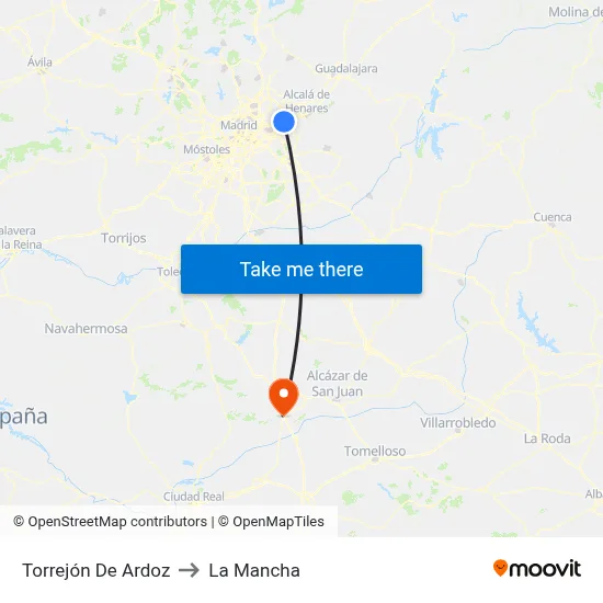 Torrejón De Ardoz to La Mancha map