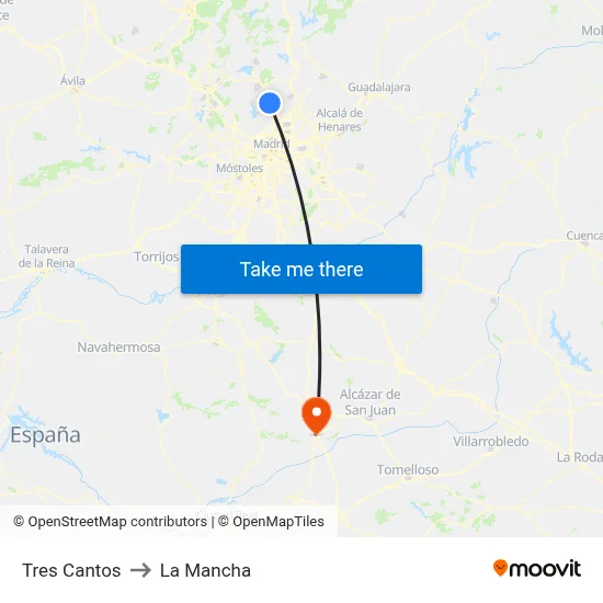Tres Cantos to La Mancha map