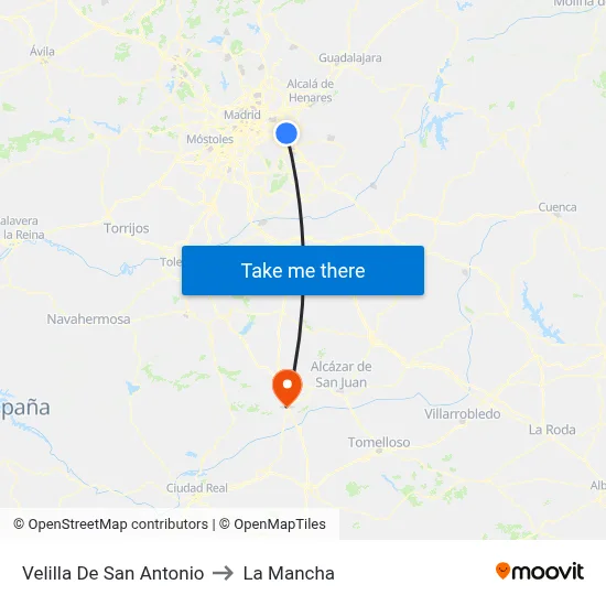Velilla De San Antonio to La Mancha map