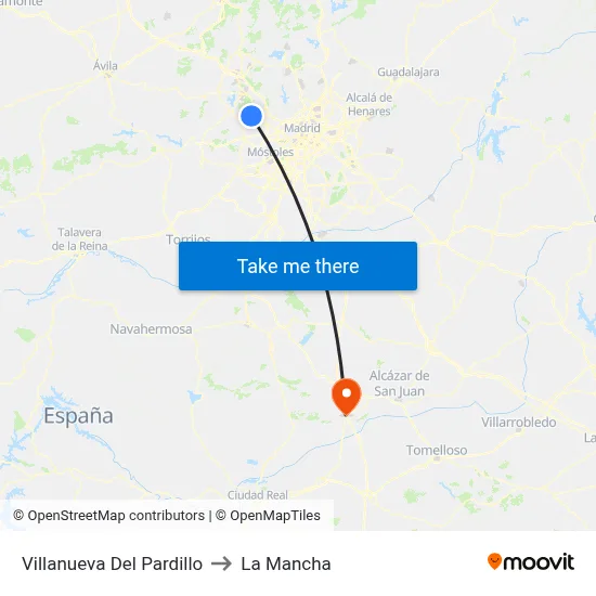 Villanueva Del Pardillo to La Mancha map