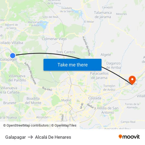 Galapagar to Alcalá De Henares map