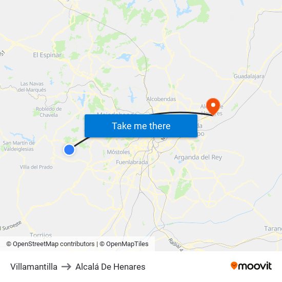 Villamantilla to Alcalá De Henares map