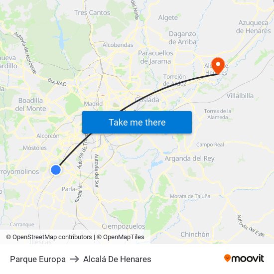 Parque Europa to Alcalá De Henares map
