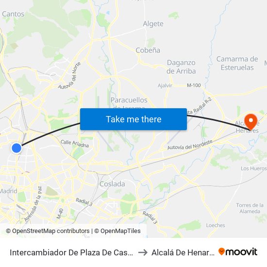Intercambiador De Plaza De Castilla to Alcalá De Henares map