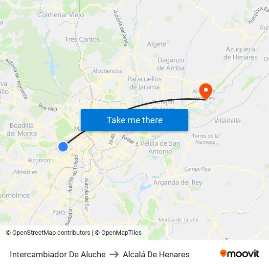 Intercambiador De Aluche to Alcalá De Henares map