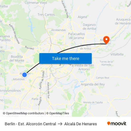 Berlín - Est. Alcorcón Central to Alcalá De Henares map