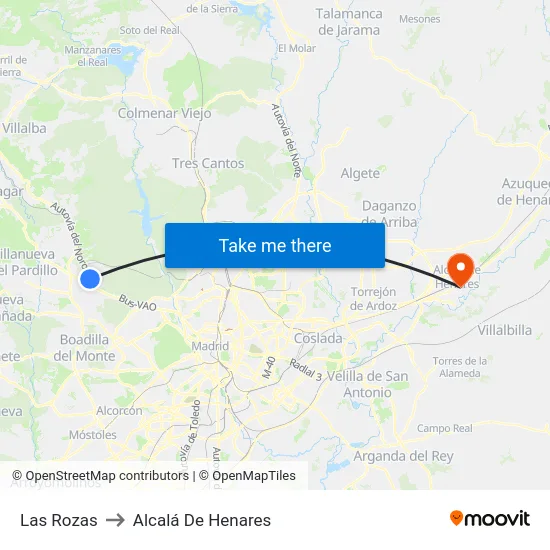 Las Rozas to Alcalá De Henares map
