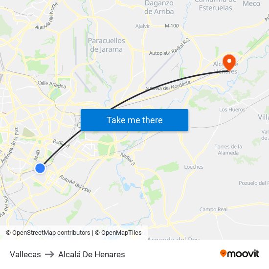 Vallecas to Alcalá De Henares map