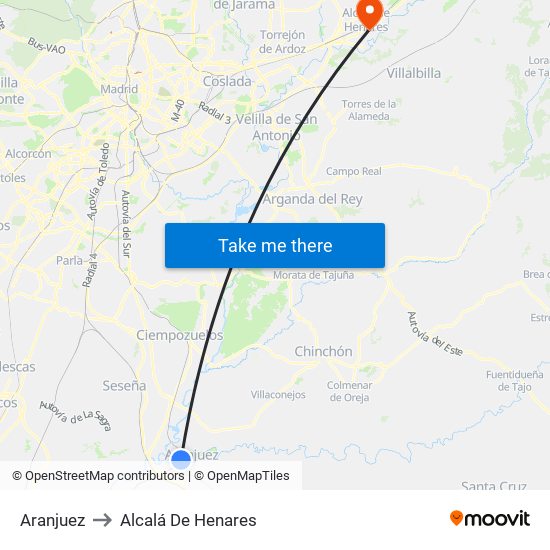 Aranjuez to Alcalá De Henares map