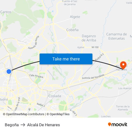 Begoña to Alcalá De Henares map