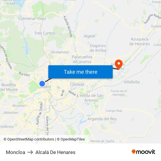Moncloa to Alcalá De Henares map