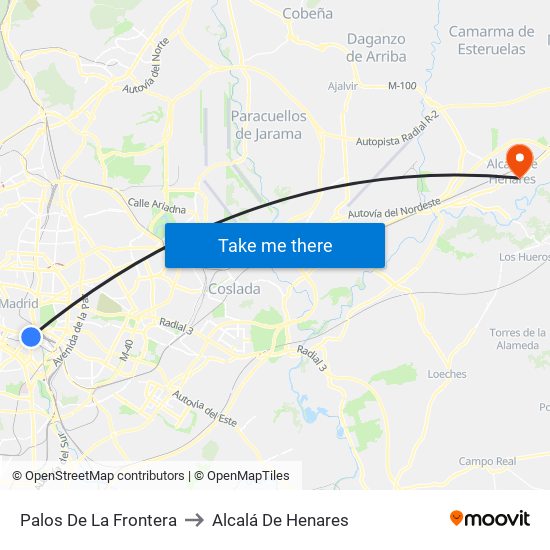 Palos De La Frontera to Alcalá De Henares map