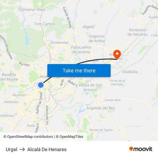 Urgel to Alcalá De Henares map
