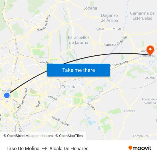 Tirso De Molina to Alcalá De Henares map