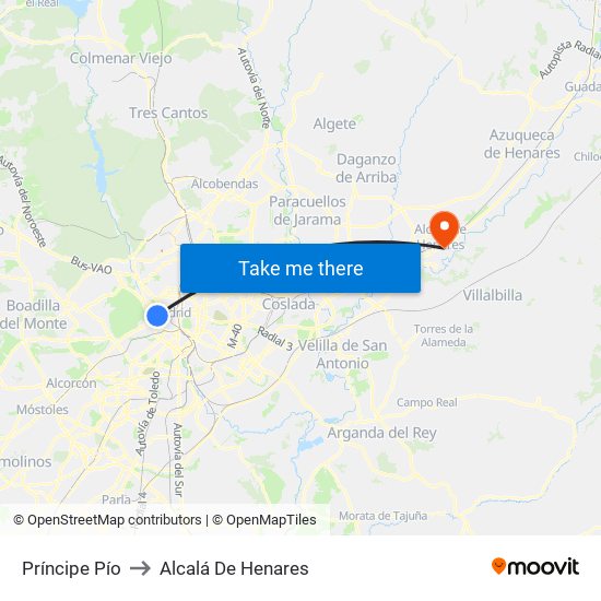 Príncipe Pío to Alcalá De Henares map