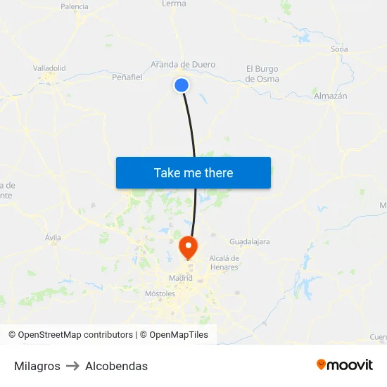 Milagros to Alcobendas map