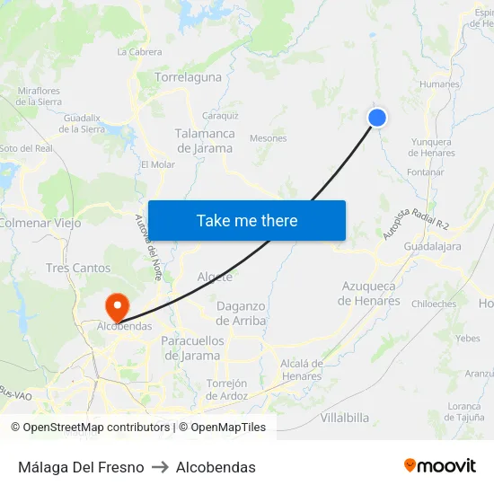 Málaga Del Fresno to Alcobendas map