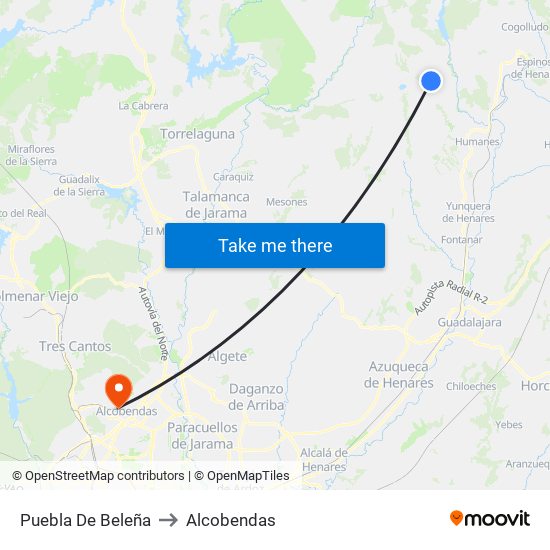 Puebla De Beleña to Alcobendas map