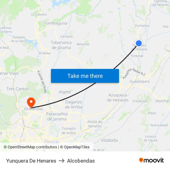 Yunquera De Henares to Alcobendas map