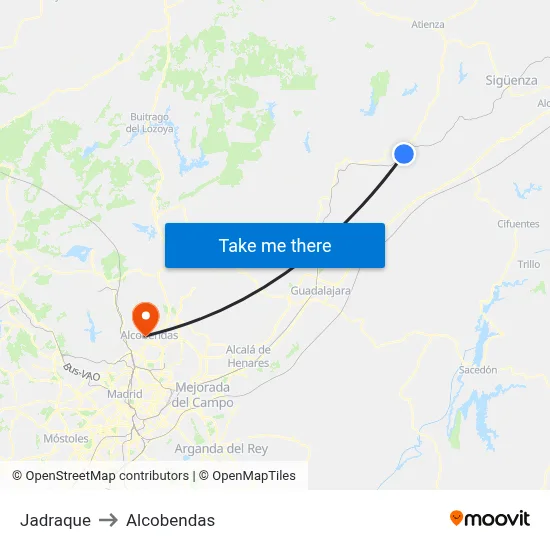 Jadraque to Alcobendas map