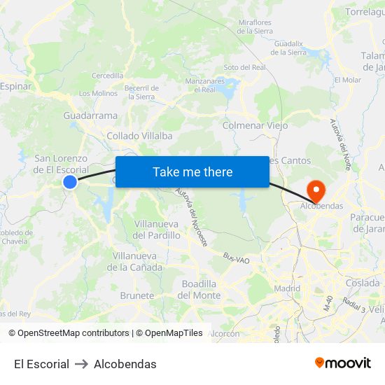 El Escorial to Alcobendas map