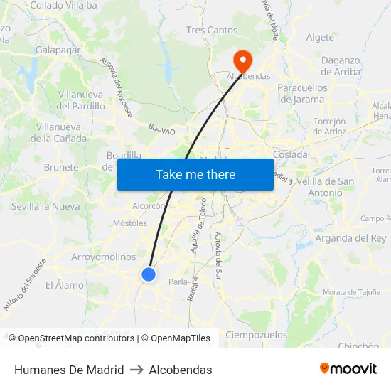 Humanes De Madrid to Alcobendas map